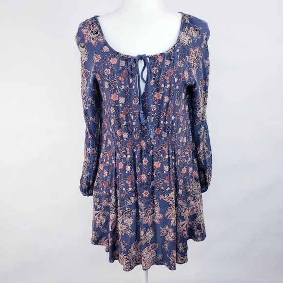 Free People Dresses & Skirts - Free People Blue Floral Peasant Tunic Dress SP